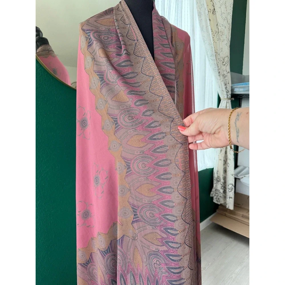Pink Chiffon Paisley Floral Border Print Sheer Lightweight Wrap Scarf Shawl